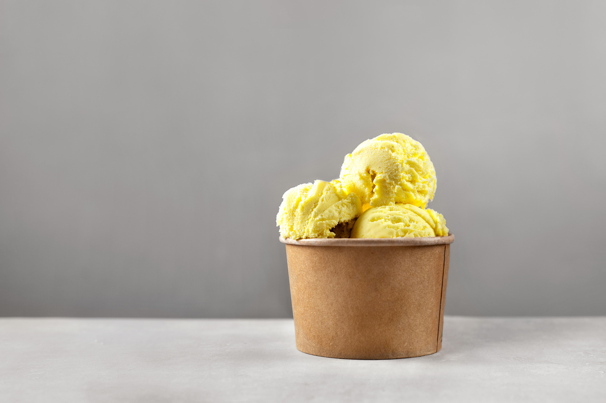 Yellow Ice Cream Scoops in Paper Cup 