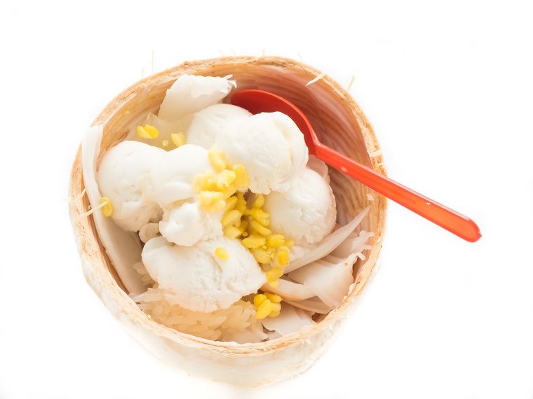 Coconut icecream isolated on white background