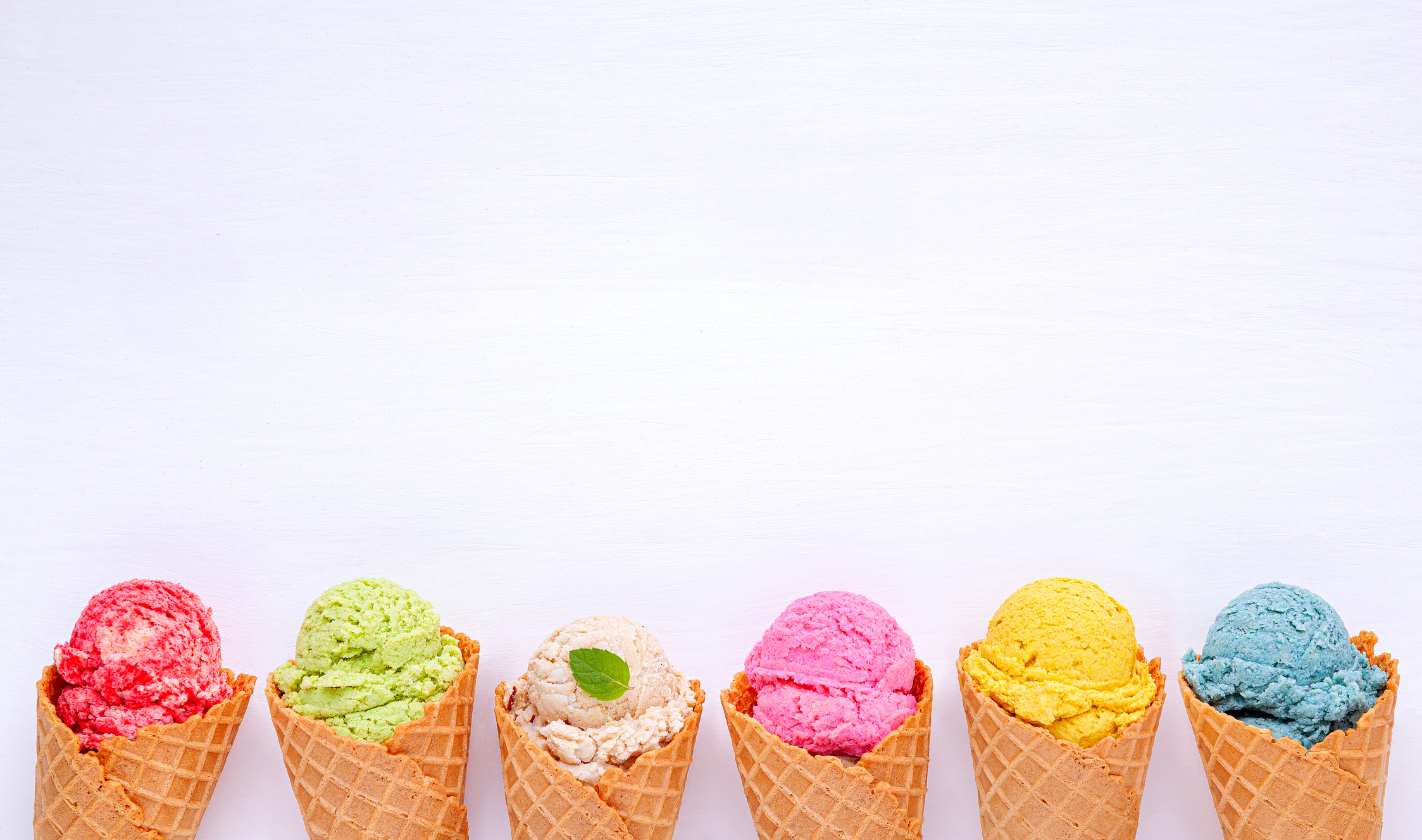 Various Ice Cream Flavors in Cones 