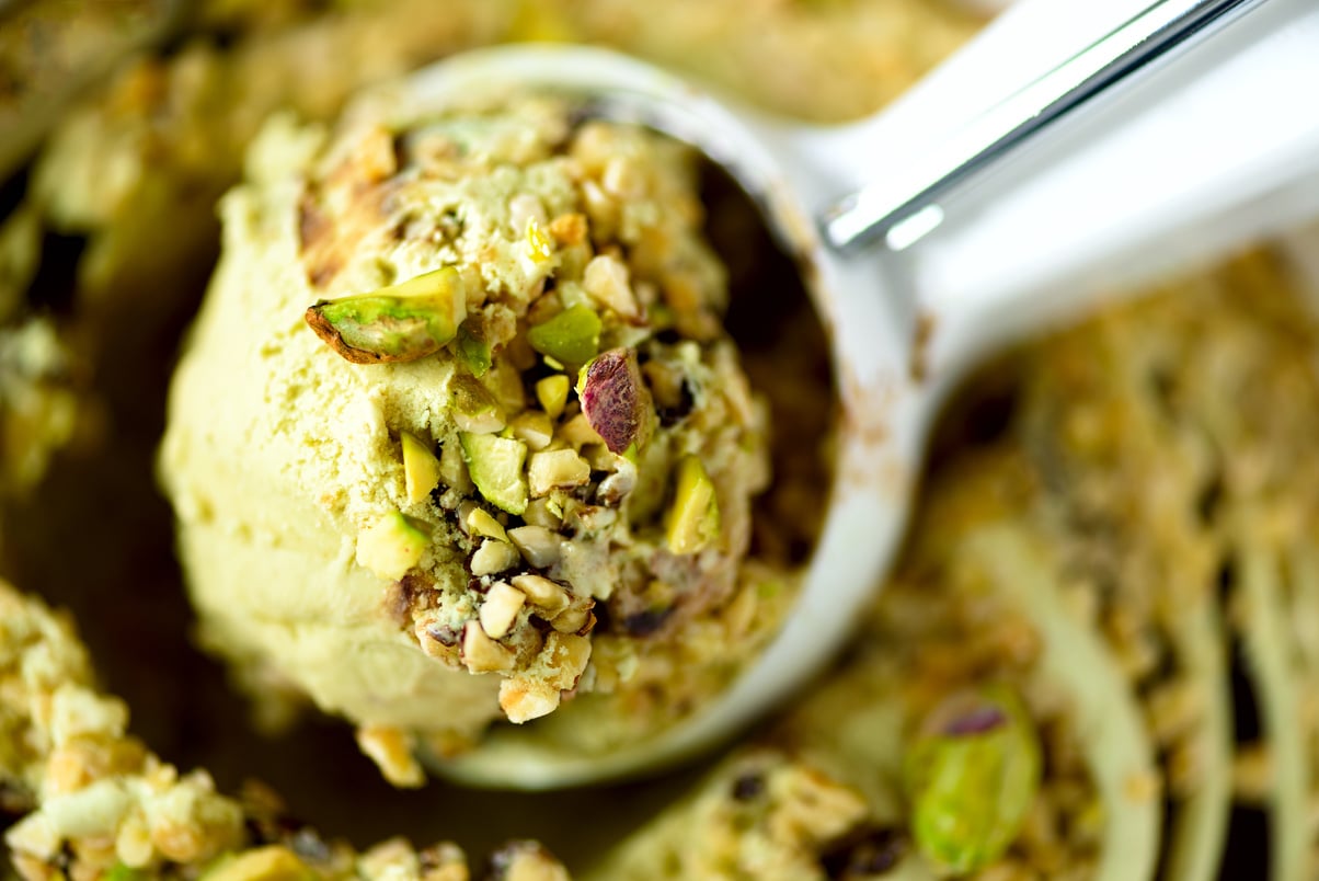 Scooped Pistachio Ice Cream Background